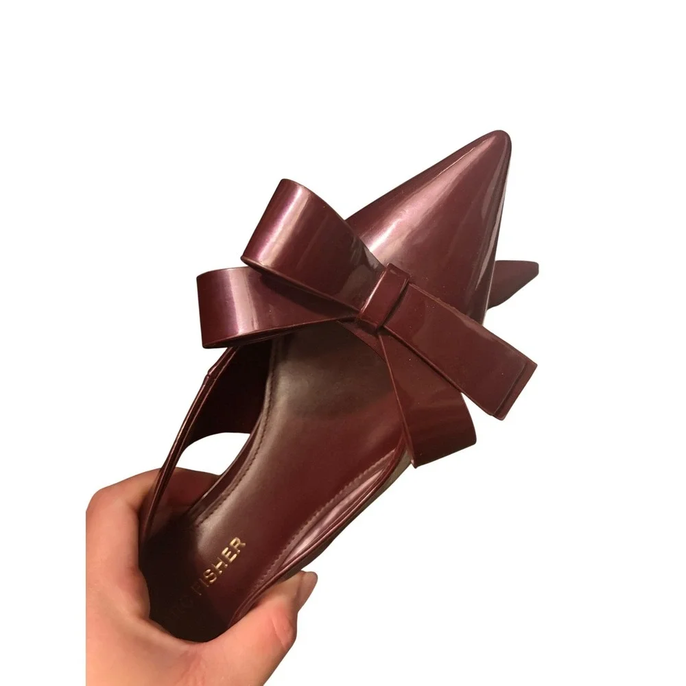 Marc Fisher Women Dark Red Patent Bow Slingback Kitten Heels Size 6M